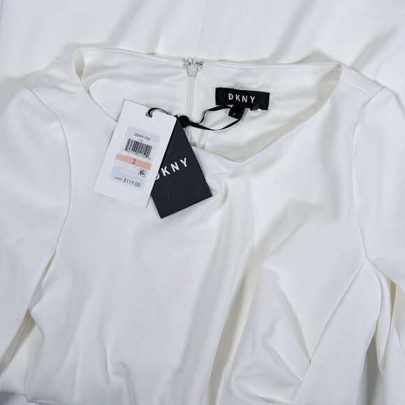 (NWT) DKNY White 3/4 Tulip Sleeve Dress - Picture 5 of 8